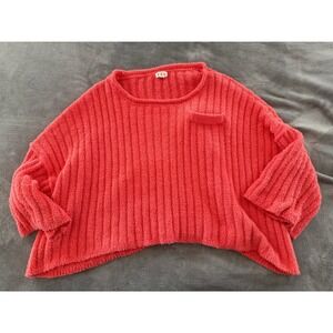 POL Coral Ribbed Fuzzy Cropped Sweater Pullover Pocket Size M